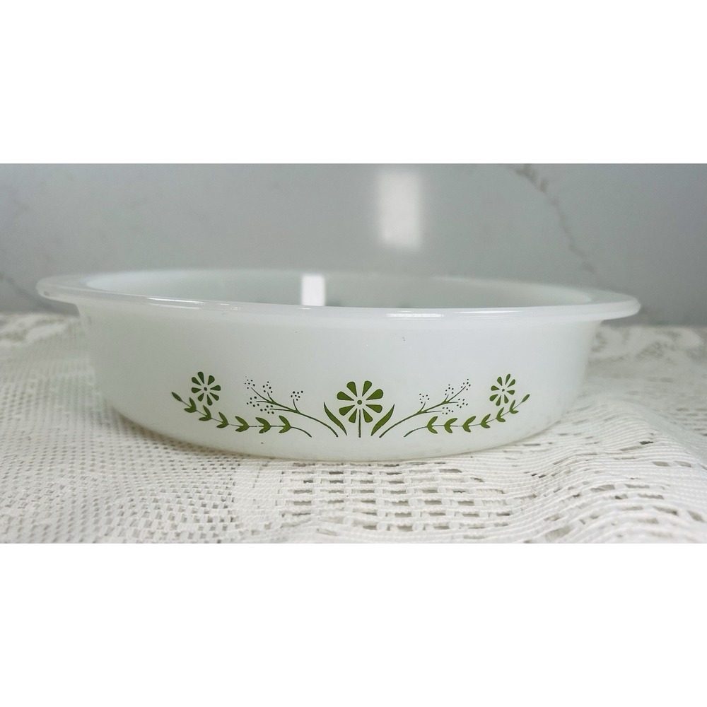 Vintage Glasbake Green Daisy Crazy Daisy Milk Glass Casserole Dish USA